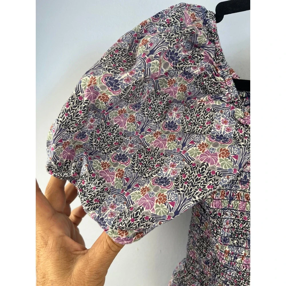 J. Crew Liberty of London Floral Smocked Peplum Squareneck Puff Sleeve Top SZS